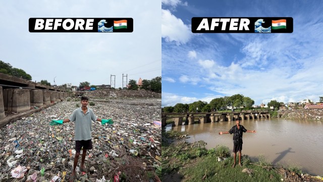 Bittu Tabahi cleaning the Ajnar River in Madhya Pradesh